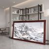 78" Hand-Painted Winter Snow Shanshui Landscape on Silk/Xuan | Oil And Acrylic Painting in Paintings by Dynasty Artisan. Item composed of wood and glass in contemporary or eclectic & maximalism style