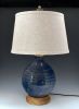 Table Lamp 76 terra cotta,  blue glaze. | Lamps by Ron Mello Studio Art. Item composed of wood and linen