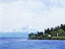 30x40 acrylic art Georgina Point Lighthouse w. Mount Baker | Oil And Acrylic Painting in Paintings by Peter N Van Giesen. Item made of canvas with synthetic