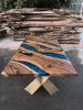 Blue Ocean Epoxy Dining Table | Live Edge Handmade Table | Tables by Tinella Wood. Item made of oak wood compatible with minimalism and art deco style