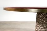Modern Upholstered Table with Metallic Carved Base | Dining Table in Tables by Costantini Design. Item made of wood with fabric works with contemporary & modern style