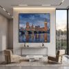 London Big Ben Thames Impasto Oil Painting Fine Art II | Oil And Acrylic Painting in Paintings by Dynasty Artisan. Item made of linen works with contemporary & eclectic & maximalism style