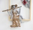 flutist woman sculpture, metal wall art, Framed picture | Wall Sculpture in Wall Hangings by NUNTCHI. Item composed of wood and steel in contemporary or art deco style