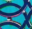 Turquoise, navy and white; touches of magenta and lime! Moroccan patterns with Grateful Dead-inspired title | Oil And Acrylic Painting in Paintings by Margaret Lanzetta | New York in New York. Item composed of canvas and synthetic
