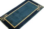 Vintage Chinese Deco style rug in Deep Blue, Gold Border | Area Rug in Rugs by Rug and Kilim