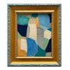 Abstract Blue Colorblock Oil Painting in Vintage Frame | Oil And Acrylic Painting in Paintings by Suzanne Nicoll Studio. Item composed of wood & canvas compatible with mid century modern and contemporary style