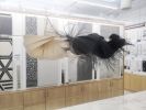 Suspended Fiber Sculpture | Sculptures by Charlotte Blake | Daltile, American Olean, Marazzi Showroom & Design Studio in Toronto. Item composed of wood and cotton