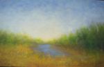 August Pond In The Park | Oil And Acrylic Painting in Paintings by Victoria Veedell. Item made of canvas