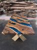 Blue Ocean Epoxy Dining Table | Live Edge Handmade Table | Tables by Tinella Collection. Item made of oak wood compatible with minimalism and art deco style