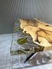 Clear Epoxy Resin Table Top - Live Edge Epoxy Table | Dining Table in Tables by Tinella Collection. Item made of walnut with metal works with contemporary & art deco style