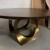 Charcoal Walnut Round Halo Table | Dining Table in Tables by YJ Interiors. Item composed of walnut and brass in mid century modern or eclectic & maximalism style