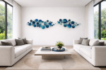 Blue cascade of circular epoxy resin sculpturar element | Mixed Media by Wall Art Object by Betti Brillembourg