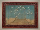 Cerulean Auspicious Cranes Song Dynasty Silk Fine Art | Oil And Acrylic Painting in Paintings by Dynasty Artisan. Item made of wood works with contemporary & eclectic & maximalism style