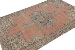 Vintage Turkish Rug in Salmon Red with Floral Medallion | Area Rug in Rugs by Rug and Kilim