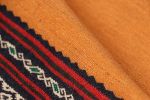 Vintage Afghan Kilim in Gold with Stripes & Geometric | Area Rug in Rugs by Rug and Kilim. Item made of wool