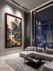 Hand-Painted Spring Dwelling: Blue & Green Silk/Xuan Art | Oil And Acrylic Painting in Paintings by Dynasty Artisan. Item made of wood & fabric compatible with contemporary and eclectic & maximalism style