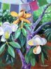Magnolias With Flags | Oil And Acrylic Painting in Paintings by Catherine Twomey. Item made of wood with canvas works with contemporary & country & farmhouse style