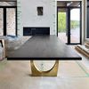 Charcoal walnut brass halo dining table | Tables by YJ Interiors. Item made of walnut with brass works with mid century modern & contemporary style