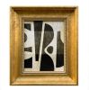 Contemporary Black and White Paper Collage in Vintage Frame | Oil And Acrylic Painting in Paintings by Suzanne Nicoll Studio. Item composed of wood and paper in minimalism or mid century modern style