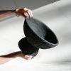 Sculptural Centerpiece Bowl in Textured Carbon Black Concret | Decorative Bowl in Decorative Objects by Carolyn Powers Designs. Item made of concrete works with minimalism & contemporary style