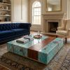 Song Style Blue Green Landscape Amazonite Coffee Table | Tables by Dynasty Artisan. Item made of wood with marble works with minimalism & contemporary style
