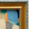 Abstract Blue Colorblock Oil Painting in Vintage Frame | Oil And Acrylic Painting in Paintings by Suzanne Nicoll Studio. Item composed of wood & canvas compatible with mid century modern and contemporary style