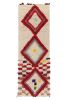 Vintage Moroccan Runner Rug in White with Red Diamond | Area Rug in Rugs by Rug and Kilim
