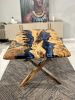Olive Epoxy Table - Custom Blue Resin Dining Wood Table | Dining Table in Tables by Tinella Collection. Item composed of wood in minimalism or art deco style