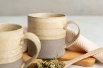 Cream-Beige & Gray Stoneware Handmade Tea Mug Set | Cup in Drinkware by ShellyClayspot. Item made of ceramic compatible with modern and rustic style