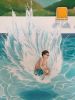 Poolside Family Portrait | Oil And Acrylic Painting in Paintings by Nicolette Atelier. Item made of synthetic