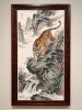 Hand-Painted Silk Gongbi Tiger Mountain Landscape Wall Art | Oil And Acrylic Painting in Paintings by Dynasty Artisan. Item composed of wood and fabric in contemporary or eclectic & maximalism style