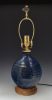 Table Lamp 76 terra cotta,  blue glaze. | Lamps by Ron Mello Studio Art. Item composed of wood and linen