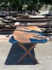Walnut Blue Epoxy Resin Dining Table - Live Edge Resin Table | Tables by Tinella Collection. Item composed of oak wood compatible with minimalism and art deco style