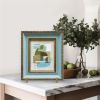 Contemporary Blue and Green Collage in Vintage Frame | Paintings by Suzanne Nicoll Studio. Item made of wood & paper compatible with minimalism and mid century modern style