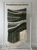Long Wool Tapestry | Fiber Art "Serenity in Green" | Wall Hangings by Tissage Sauvage. Item made of wood & cotton compatible with boho and country & farmhouse style