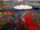 Water lilies in a pond | Oil And Acrylic Painting in Paintings by Elena Parau. Item composed of canvas in boho or contemporary style
