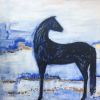Blue And Gold Horse | Mixed Media in Paintings by KIRSTEN KAINZ | Element Bozeman in Bozeman. Item composed of canvas in contemporary or eclectic & maximalism style