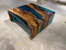 Coffee Table - Blue Epoxy Resin Coffee Table - Art Room | Tables by TigerWoodAtelier. Item composed of walnut compatible with boho and art deco style