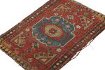 Antique Bergama Scatter Rug in Red with Geometric Patterns | Area Rug in Rugs by Rug and Kilim