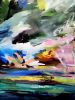 Double Water Lilies | Oil And Acrylic Painting in Paintings by Marie Manon Art | Private Residence in Calgary. Item composed of synthetic