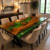 Green Epoxy Dining Table, Resin River Epoxy Table | Tables by Innovative Home Decors. Item composed of wood compatible with country & farmhouse and art deco style