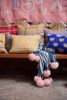 indigo stripe pom pom throw/blush | Apparel in Apparel & Accessories by Charlie Sprout. Item made of fabric