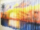 TEQUILA Custom Fiber Art Tapestry, Tropical Sunset Wall Art | Wall Hangings by Wallflowers Hanging Art. Item composed of wood and wool in boho or mid century modern style