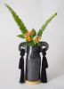 Handmade Ceramic Vase #606 in Black Glaze with Cotton Fringe | Vases & Vessels by Karen Gayle Tinney. Item composed of cotton and ceramic in boho or minimalism style