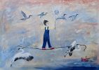Migración | Oil And Acrylic Painting in Paintings by Elena Parau. Item made of paper works with contemporary & country & farmhouse style