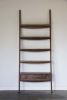 Mid Century Modern Walnut Ladder Shelf with Drawer | Shelving in Storage by LIRIO Design House. Item made of oak wood works with minimalism & mid century modern style