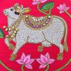 Kamdhenu Cow Hand Embroidered Artwork | Embroidery in Wall Hangings by MagicSimSim. Item made of fabric with fiber works with art deco & asian style