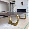 Charcoal walnut brass halo dining table | Tables by YJ Interiors. Item made of walnut with brass works with mid century modern & contemporary style