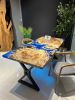 Blue epoxy with wave effect, Mazel tree, ın stock, Conferenc | Dining Table in Tables by Brave Wood. Item works with minimalism & modern style