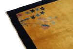 Vintage Chinese Deco style rug in Gold, Deep Blue Border | Area Rug in Rugs by Rug and Kilim
